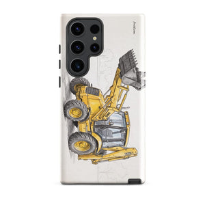 Furrow & Fields Tough case for Samsung® Glossy / Samsung Galaxy S23 Ultra JCB 3CX Sitemaster SRS Pencil Sketch | Tough case for Samsung® Quality Farmers Merch