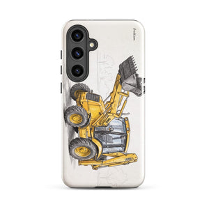 Furrow & Fields Tough case for Samsung® Glossy / Samsung Galaxy S24 Plus JCB 3CX Sitemaster SRS Pencil Sketch | Tough case for Samsung® Quality Farmers Merch