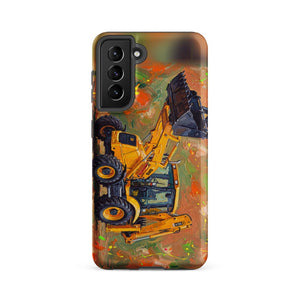 Furrow & Fields Tough case for Samsung® Matte / Samsung Galaxy S21 FE JCB 3CX Sitemaster SRS Splash Art | Tough case for Samsung® Quality Farmers Merch