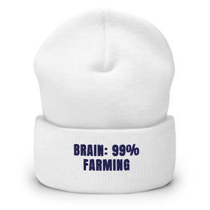 Furrow & Fields White Brain: 99% Farming | Cuffed Beanie Quality Farmers Merch
