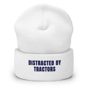 Furrow & Fields White Distracted by Tractors | Cuffed Beanie Quality Farmers Merch
