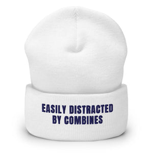 Furrow & Fields White Easily Distracted By Combines | Cuffed Beanie Quality Farmers Merch