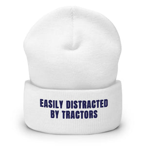 Furrow & Fields White Easily Distracted By Tractors | Cuffed Beanie Quality Farmers Merch