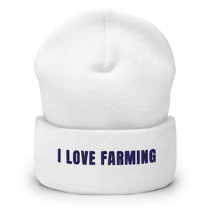 Furrow & Fields White I Love Farming | Cuffed Beanie Quality Farmers Merch