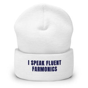 Furrow & Fields White I Speak Fluent Farmonics | Cuffed Beanie Quality Farmers Merch
