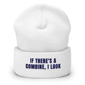 Furrow & Fields White If There's a Combine, I Look | Cuffed Beanie Quality Farmers Merch