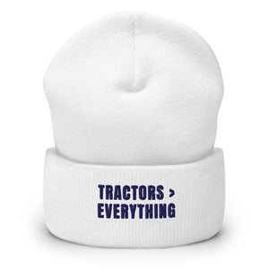 Furrow & Fields White Tractors > Everything | Cuffed Beanie Quality Farmers Merch