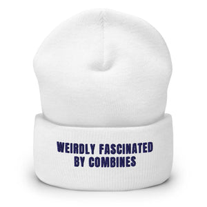 Furrow & Fields White Weirdly Fascinated by Combines | Cuffed Beanie Quality Farmers Merch