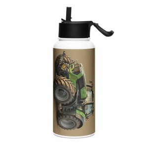 The Tractor Mugs Store Deutz-Fahr 9340 Oil Painting | Stainless steel water bottle with a straw lid Quality Farmers Merch