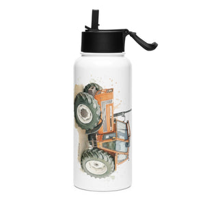 The Tractor Mugs Store FIAT 110-90 DT Watercolor | Stainless steel water bottle with a straw lid Quality Farmers Merch