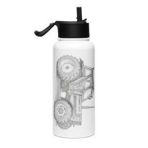 The Tractor Mugs Store FIAT 90-90 DT Pencil Sketch | Stainless steel water bottle with a straw lid Quality Farmers Merch