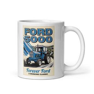 The Tractor Mugs Store 11 oz Ford 5000 Retro | White Glossy Mug Quality Farmers Merch