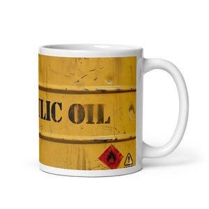 The Tractor Mugs Store 11 oz Hydraulic Oil | White Glossy Mug Quality Farmers Merch