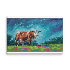The Tractor Mugs Store 12″×18″ Hereford Cow | Splash Art Canvas Quality Farmers Merch