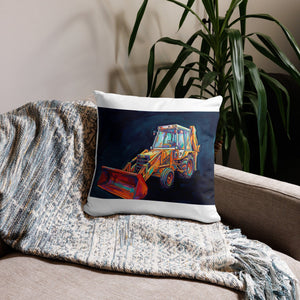 The Tractor Mugs Store 18″×18″ JCB 3CX White Cabin | Splash Art Pillow Case Quality Farmers Merch