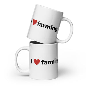 The Tractor Mugs Store 20 oz I Love Farming | White Glossy Mug Quality Farmers Merch