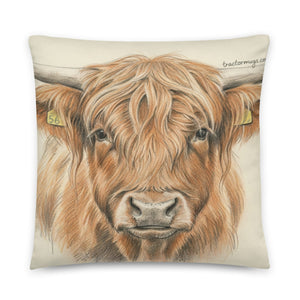 The Tractor Mugs Store 22″×22″ Highland Cow Pencil Sketch | Printed Pillow Quality Farmers Merch