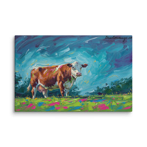 The Tractor Mugs Store 26″×40″ Hereford Cow | Splash Art Canvas Quality Farmers Merch