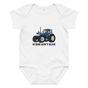 The Tractor Mugs Store 6M If She Ain't Blue | Baby jersey bodysuit Quality Farmers Merch
