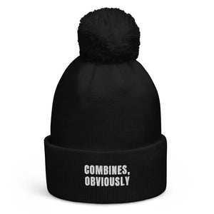 The Tractor Mugs Store Black Combines, Obviously | Pom-Pom Beanie Quality Farmers Merch