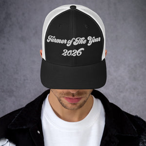 The Tractor Mugs Store Black/ White Farmer of The Year 2026 | Retro 70's Trucker Cap Quality Farmers Merch