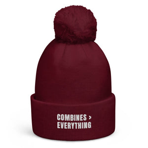 The Tractor Mugs Store Burgundy Combines > Everything | Pom-Pom Beanie Quality Farmers Merch