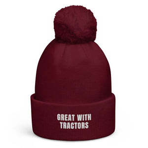 The Tractor Mugs Store Burgundy Great with Tractors | Pom-Pom Beanie Quality Farmers Merch