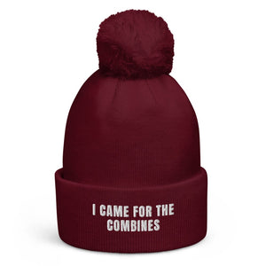 The Tractor Mugs Store Burgundy I Came for the Combines | Pom-Pom Beanie Quality Farmers Merch