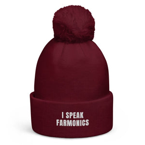 The Tractor Mugs Store Burgundy I Speak Farmonics | Pom-Pom Beanie Quality Farmers Merch