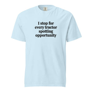 The Tractor Mugs Store Chambray / S I Stop for Every Tractor Spotting Opportunity | Unisex Premium T-shirt Quality Farmers Merch
