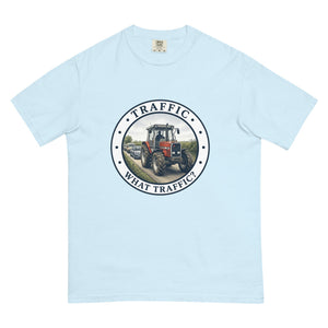 The Tractor Mugs Store Chambray / S Massey Ferguson 3075 TRAFFIC WHAT TRAFFIC? Engraving | Unisex Premium T-shirt Quality Farmers Merch