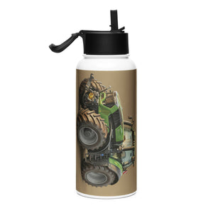 The Tractor Mugs Store Deutz-Fahr 9340 Oil Painting | Stainless steel water bottle with a straw lid Quality Farmers Merch