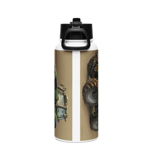 The Tractor Mugs Store Deutz-Fahr 9340 Oil Painting | Stainless steel water bottle with a straw lid Quality Farmers Merch