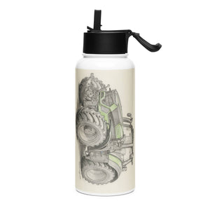 The Tractor Mugs Store Deutz-Fahr 9340 Pencil Sketch | Stainless steel water bottle with a straw lid Quality Farmers Merch