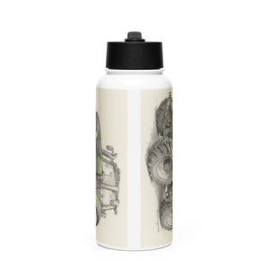 The Tractor Mugs Store Deutz-Fahr 9340 Pencil Sketch | Stainless steel water bottle with a straw lid Quality Farmers Merch