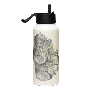 The Tractor Mugs Store Deutz-Fahr 9340 Pencil Sketch | Stainless steel water bottle with a straw lid Quality Farmers Merch