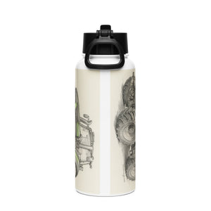 The Tractor Mugs Store Deutz-Fahr 9340 Pencil Sketch | Stainless steel water bottle with a straw lid Quality Farmers Merch