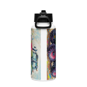 The Tractor Mugs Store Deutz-Fahr 9340 Splash Art | Stainless steel water bottle with a straw lid Quality Farmers Merch