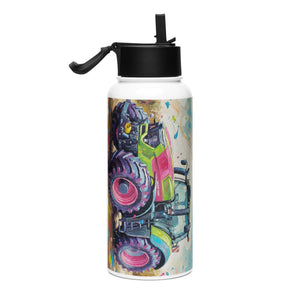 The Tractor Mugs Store Deutz-Fahr 9340 Splash Art | Stainless steel water bottle with a straw lid Quality Farmers Merch