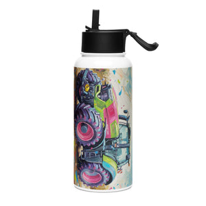 The Tractor Mugs Store Deutz-Fahr 9340 Splash Art | Stainless steel water bottle with a straw lid Quality Farmers Merch