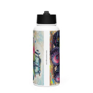 The Tractor Mugs Store Deutz-Fahr 9340 Splash Art | Stainless steel water bottle with a straw lid Quality Farmers Merch