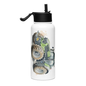 The Tractor Mugs Store Deutz-Fahr 9340 Watercolor | Stainless steel water bottle with a straw lid Quality Farmers Merch