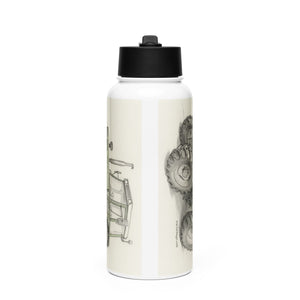 The Tractor Mugs Store Fendt 308 LSA 4WD Pencil Sketch | Stainless steel water bottle with a straw lid Quality Farmers Merch