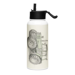 The Tractor Mugs Store Fendt 308 LSA 4WD Pencil Sketch | Stainless steel water bottle with a straw lid Quality Farmers Merch
