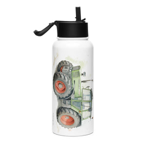 The Tractor Mugs Store Fendt 308 LSA 4WD Watercolor | Stainless steel water bottle with a straw lid Quality Farmers Merch