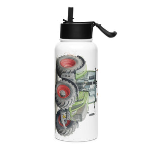 The Tractor Mugs Store Fendt 930 Vario S4 Watercolor | Stainless steel water bottle with a straw lid Quality Farmers Merch