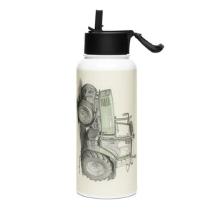 The Tractor Mugs Store Fendt Farmer 308 C Pencil Sketch | Stainless steel water bottle with a straw lid Quality Farmers Merch