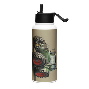 The Tractor Mugs Store Fendt Favorit 818 Oil Painting | Stainless steel water bottle with a straw lid Quality Farmers Merch