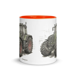 The Tractor Mugs Store Fendt Favorit 818 Pencil Sketch | Mug with Color Inside Quality Farmers Merch