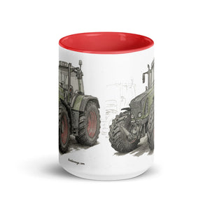 The Tractor Mugs Store Fendt Favorit 818 Pencil Sketch | Mug with Color Inside Quality Farmers Merch